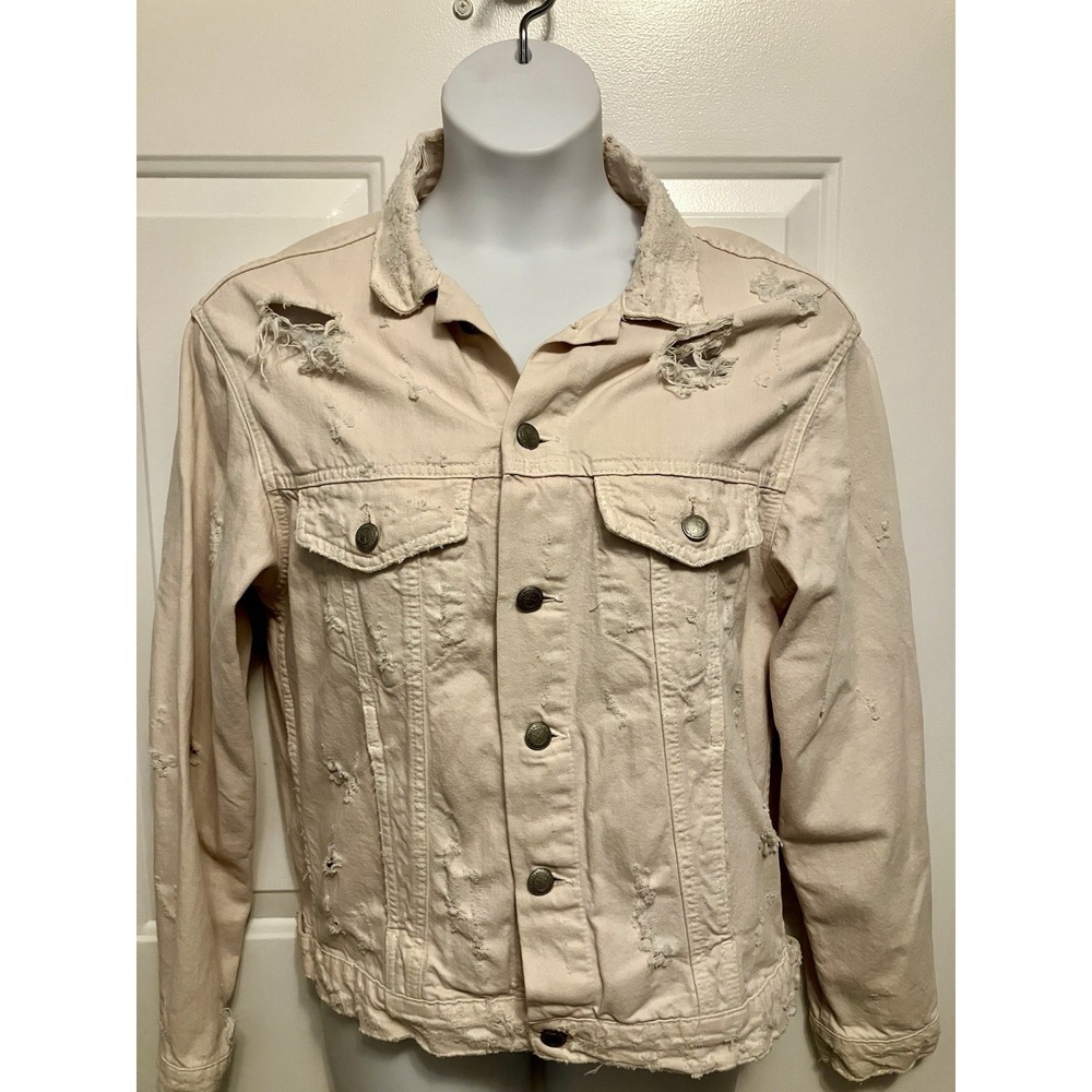 Zara Woman Oversized Pink Denim Jacket Button Up Women's Distressed Size M/Large